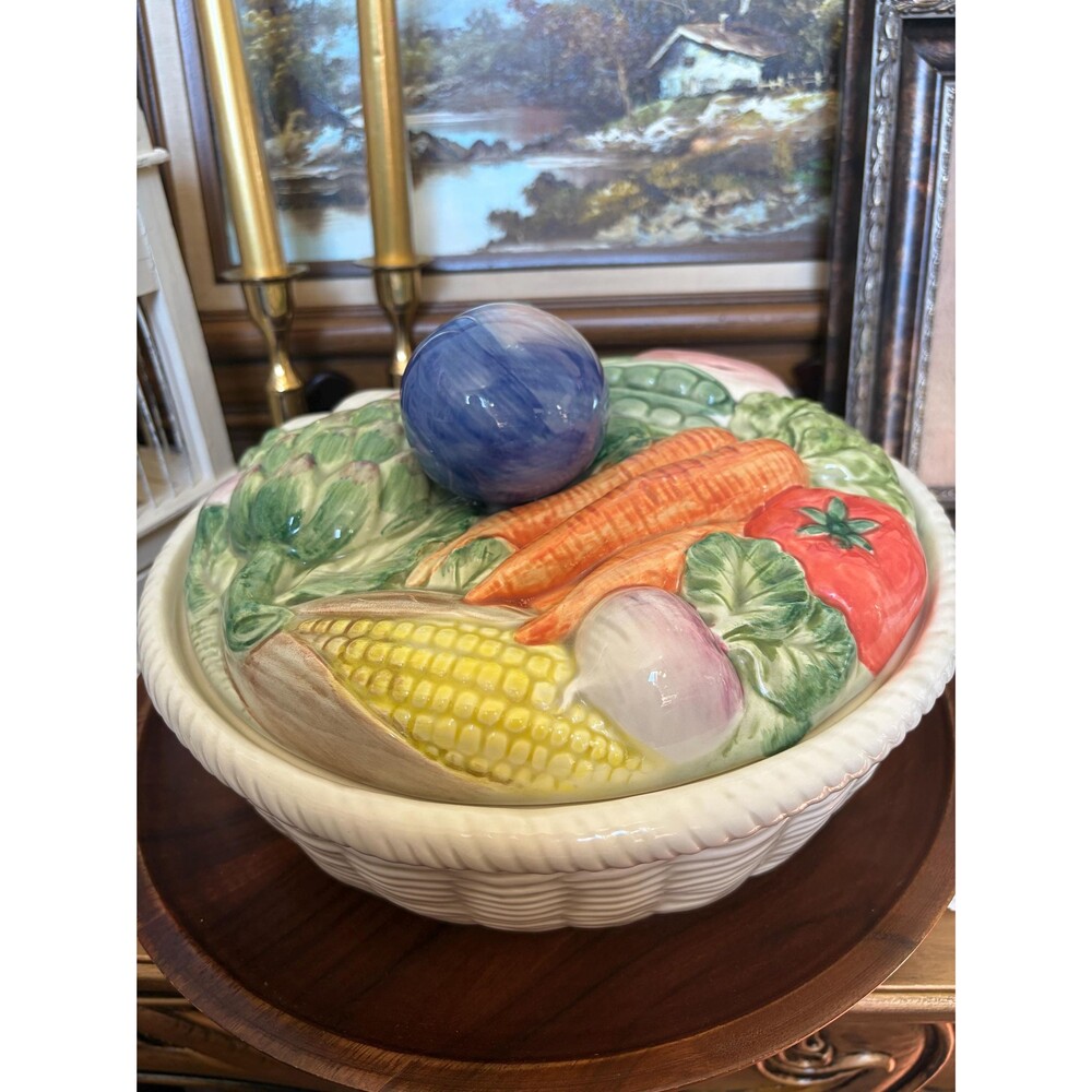 Fitz and Floyd Vegetable Garden Tureen Large Covered Soup Serving Bowl Vintage